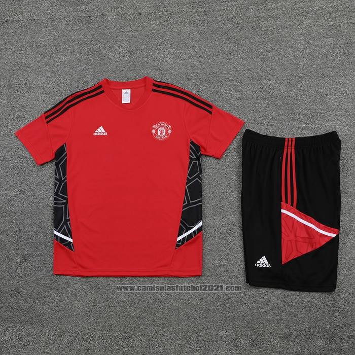 Fato de Treino Manchester United Manga Curta 2022-2023 Vermelho - Calcas Curta